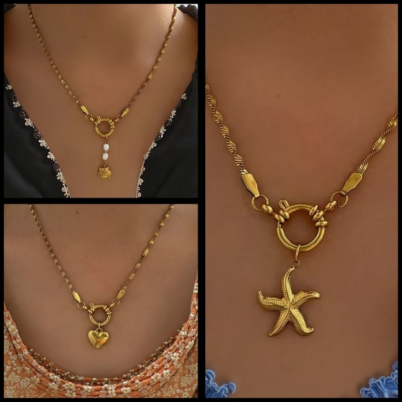 ๐๏ธBoho Chic Starfish Heart Shell 18K Gold Plated Stainless Steel Necklace - Picture 11 of 11